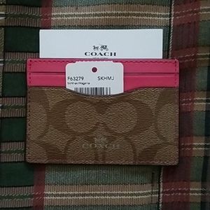 Coach Khaki & Magenta Card Holder